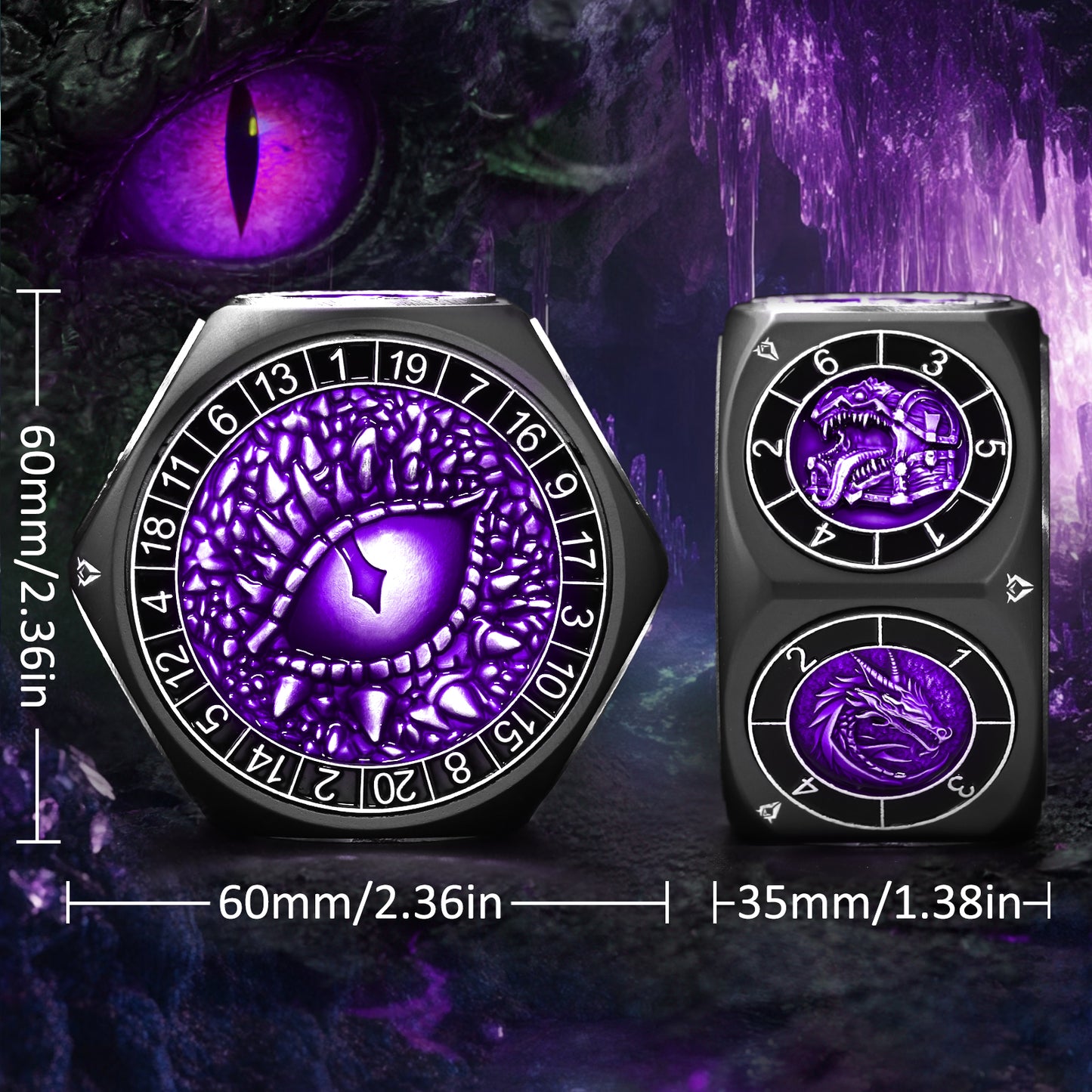 8 in 1 Metal Spinner Dice with Smooth Spinning – Perfect Gift for TTRPG(Black Dice - Purple)