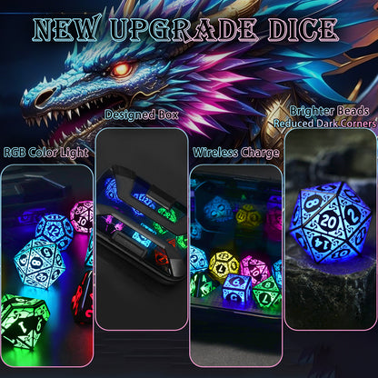 LED DND Dice Set Rechargeable, Cool Light up Dice Wireless Charging for Dungeons n Dragons, Polyhedral Role Playing Dice DnD Gifts(RGB-Shackles)