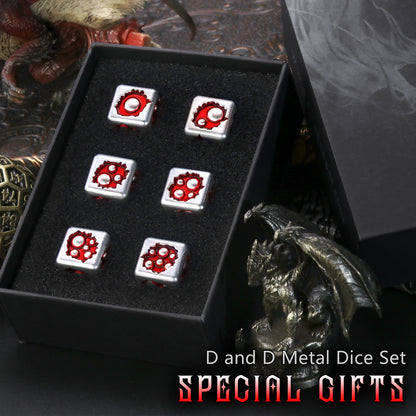 Metal D6 Dice, 6 Sided Dice Set of 6,DND Metal Dice Set for D and D Gifts-White Red