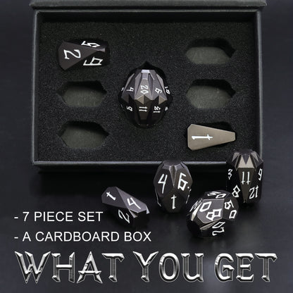 Metal DND Dice Set D&D, Dungeons and Dragons Dice of 7 RPG Dice Set Metal Unique Cool Stonehenge Theme Polyhedral Dice - Black white