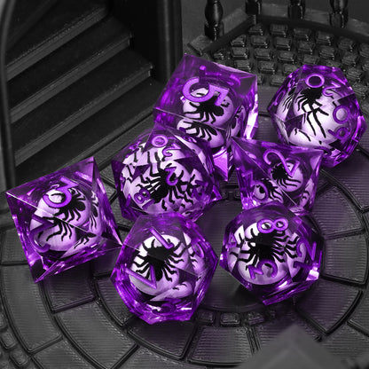 Spider Liquid Core DND Dice Set, 7PCS Sharp Edge Resin Dice - Purple