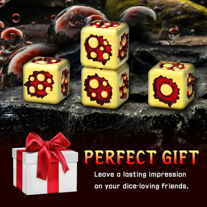 D6 Dice Set of Six Pcs 15mm, Cool Unique Metal 6 Sided Dice - D6 Gold Red