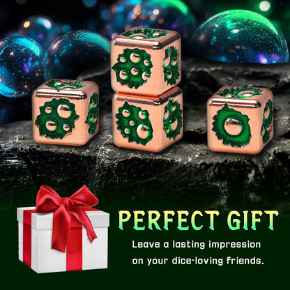 D6 Dice Set of Six Pcs 15mm, Cool Unique Metal 6 Sided Dice -D6 Rose Gold Green
