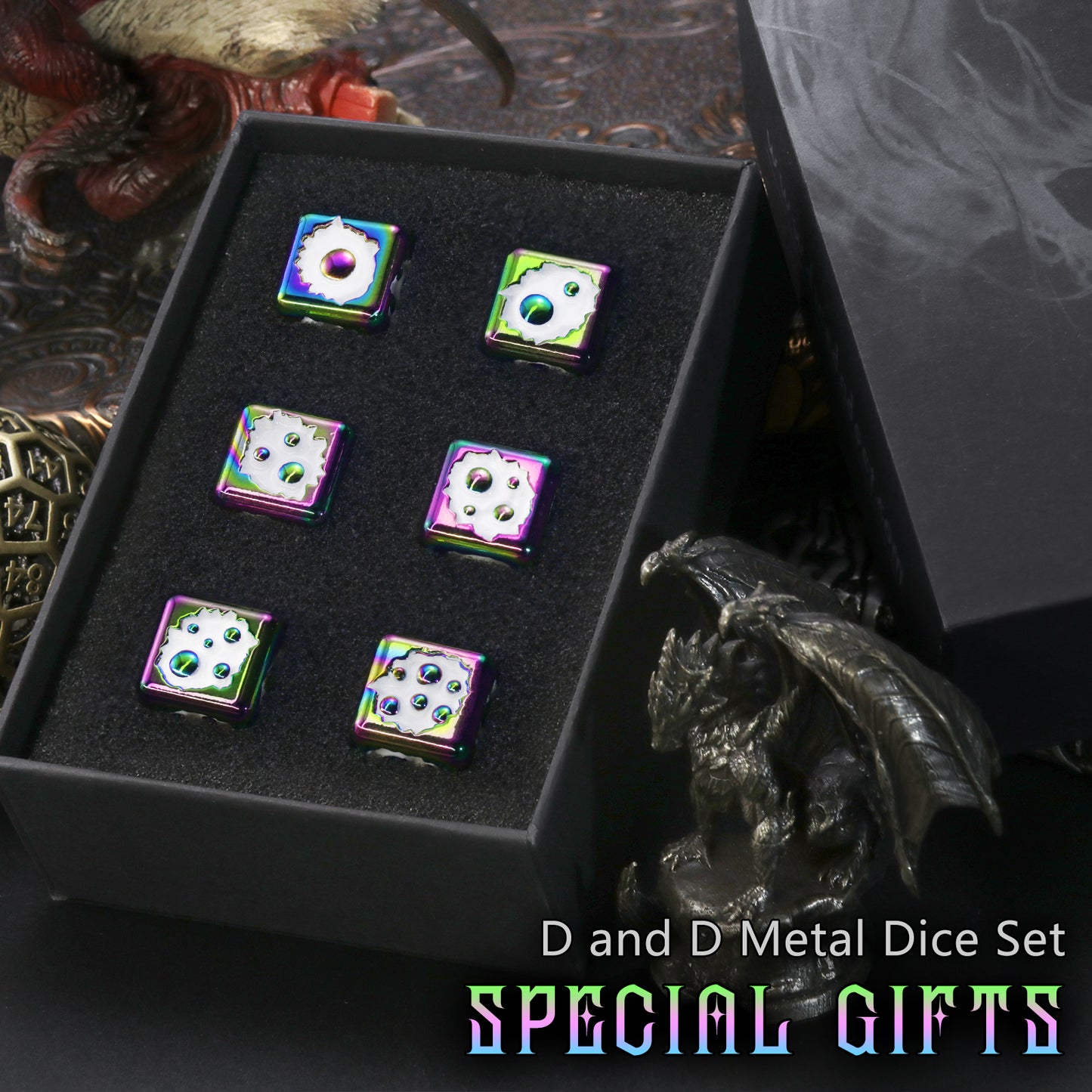 Metal D6 Dice, 6 Sided Dice Set of 6,DND Metal Dice Set for D and D Gifts-Dazzling White