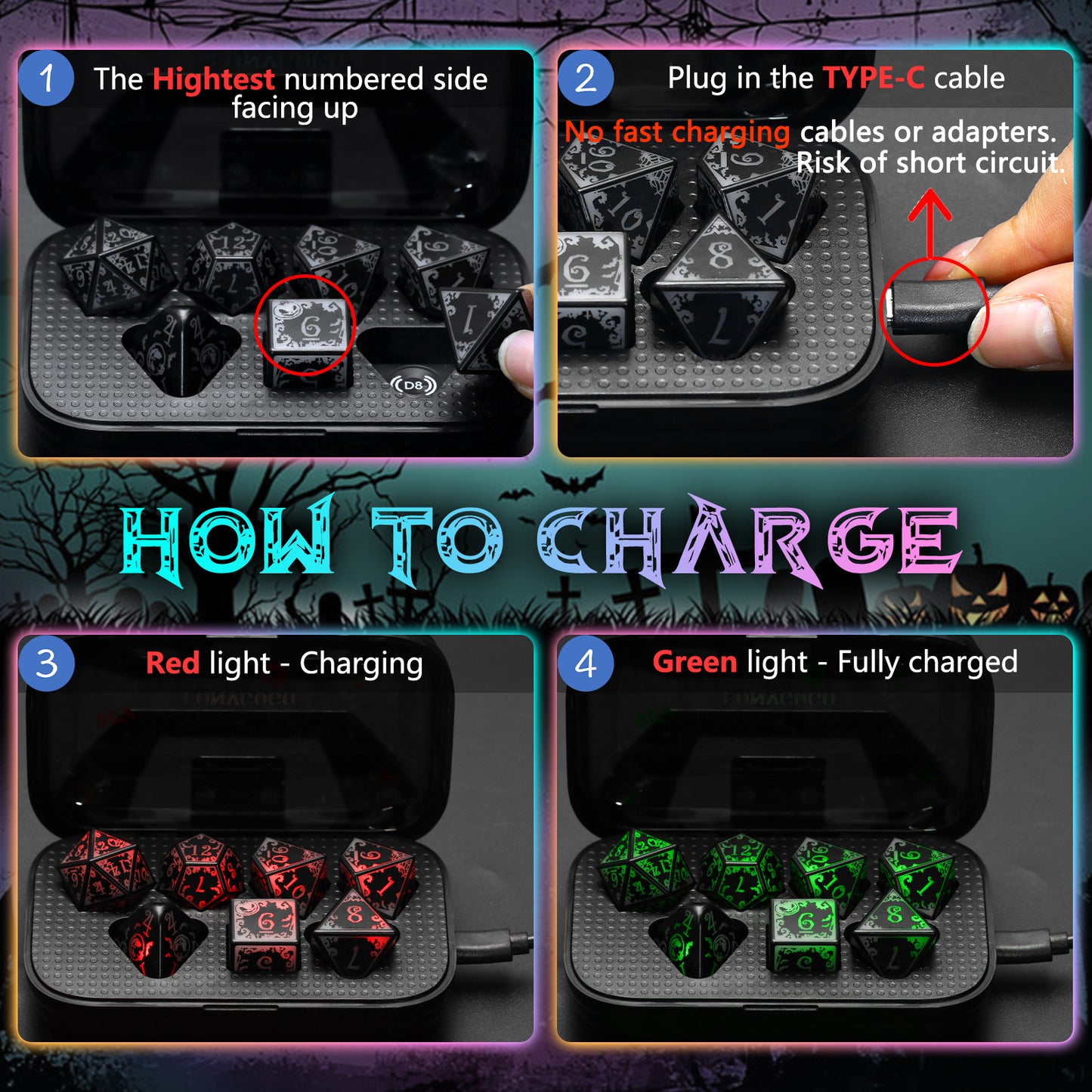 Pumpkin RGB-7 Color Wireless Light Up DND Dice Set