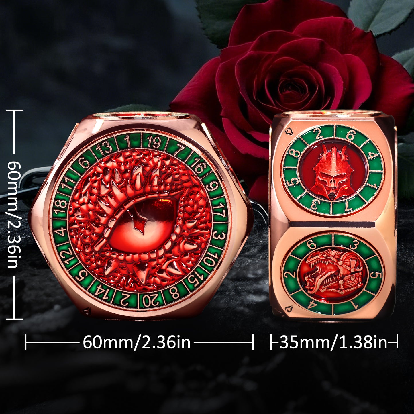 Metal Spinner Dice with Dual D20(Copper Red)