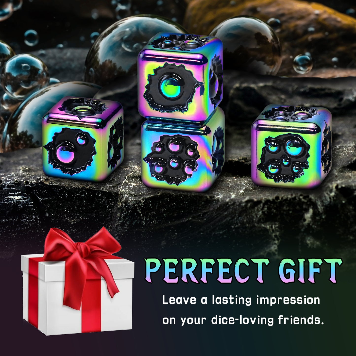 D6 Dice Set of Six Pcs 15mm, Cool Unique Metal 6 Sided Dice - D6 Dazzle Black