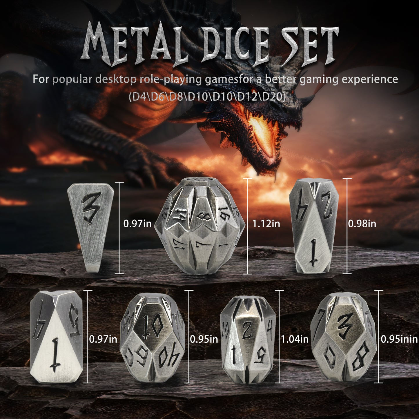 Dice DND Metal Polyhedral Dice Set Stonehenge Theme RPG Dice-Silver