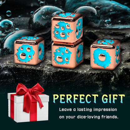 D6 Dice Set of Six Pcs 15mm, Cool Unique Metal 6 Sided Dice - D6 Rose Gold Blue