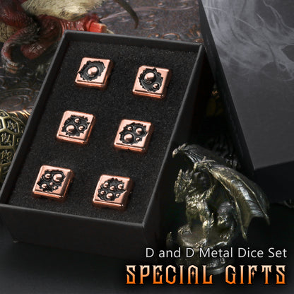 Metal D6 Dice, 6 Sided Dice Set of 6,DND Metal Dice Set for D and D Gifts-Copper Black