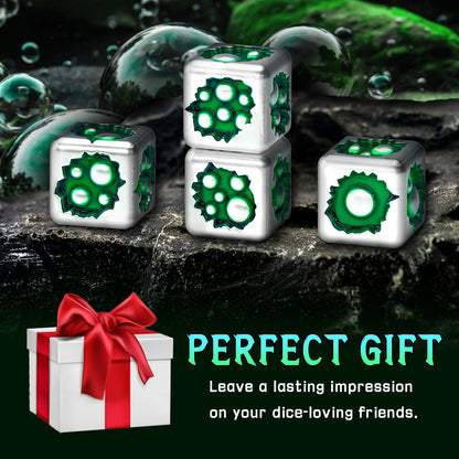 D6 Dice Set of Six Pcs 15mm, Cool Unique Metal 6 Sided Dice - D6 White Green