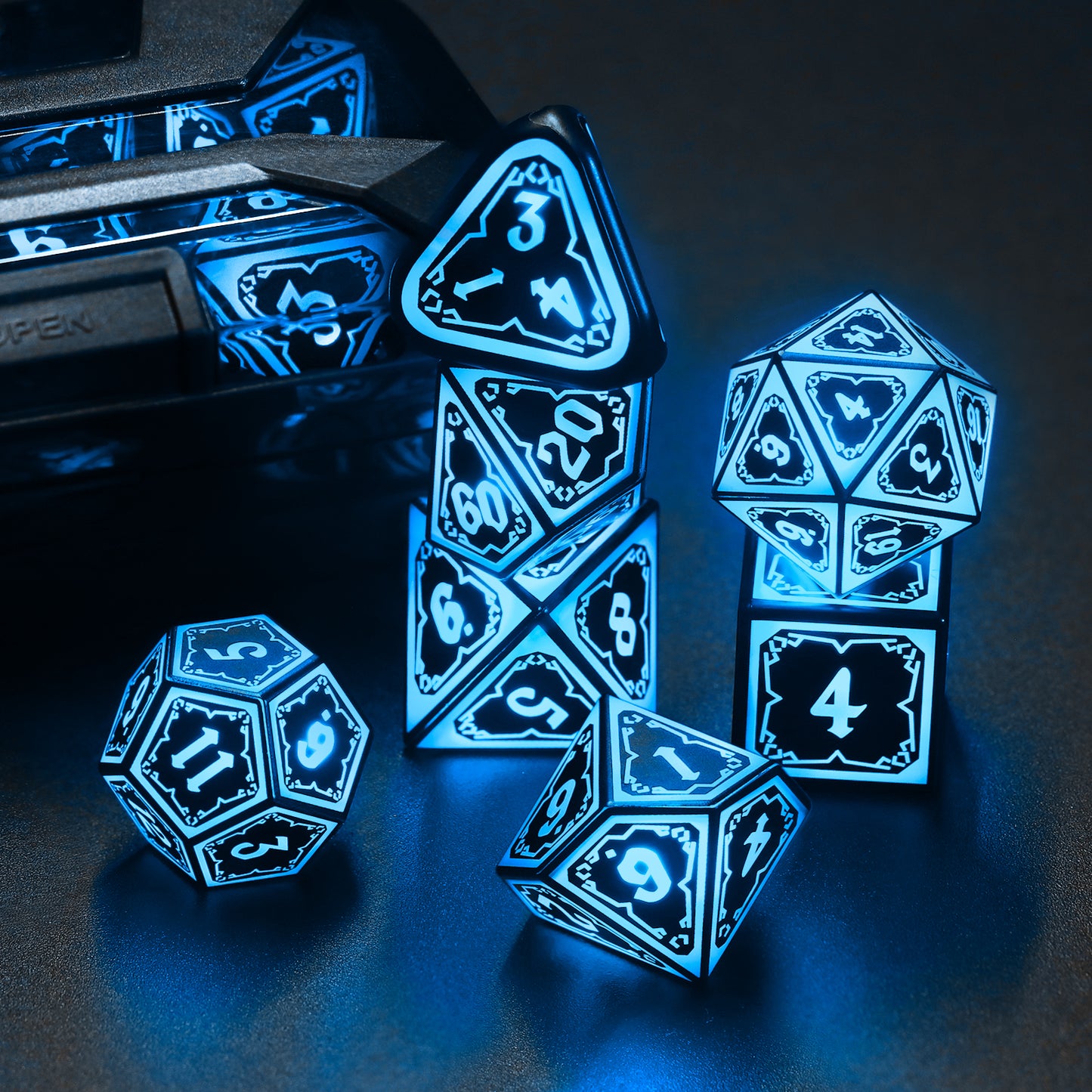 Light up DND Dice Set Rechargeable,Cool LED D and D Dice 7pcs with Charging Box Polyhedral Dungeons and Dragons RPG Dice Set for Role Playing Table Game (Astral Shard Blue)