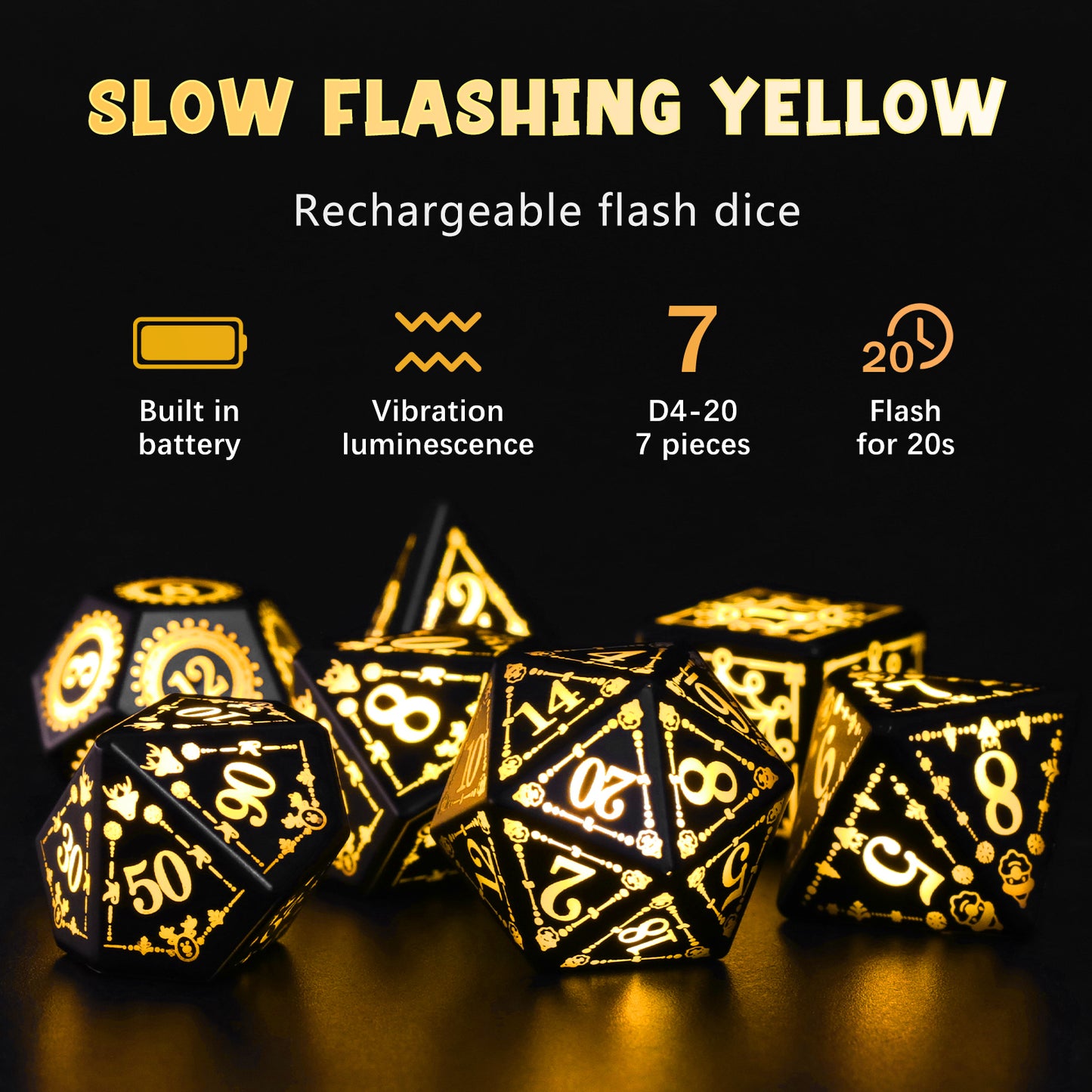 LED Dice, Light up DND Dice Rechargeable Flashing D&D Dice Set Flashing Electronic Glow Dice for Dungeons and Dragons Ttrpg Role Playing Game RGB Dice