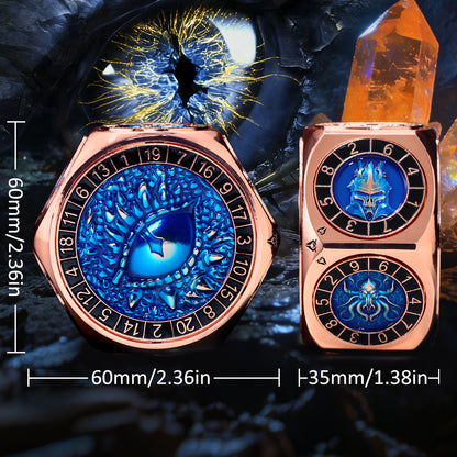 ZHOORQI 8-in-1 Metal DND Dice Set with 3D Monster Engravings(Copper Blue)