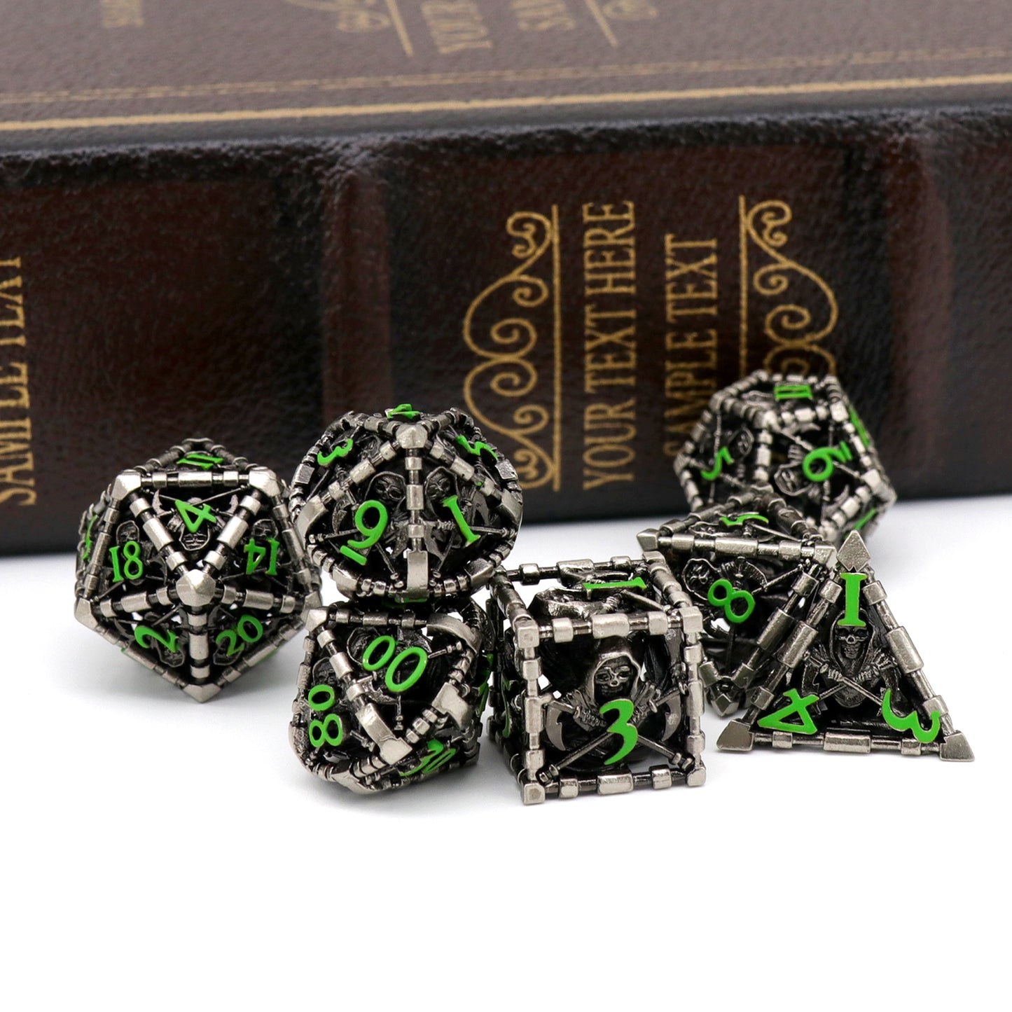 Reaper DND Dice, Dungeons and Dragons Dice Metal Polyhedral Dice Set Role Playing D&D Dice - Green Number