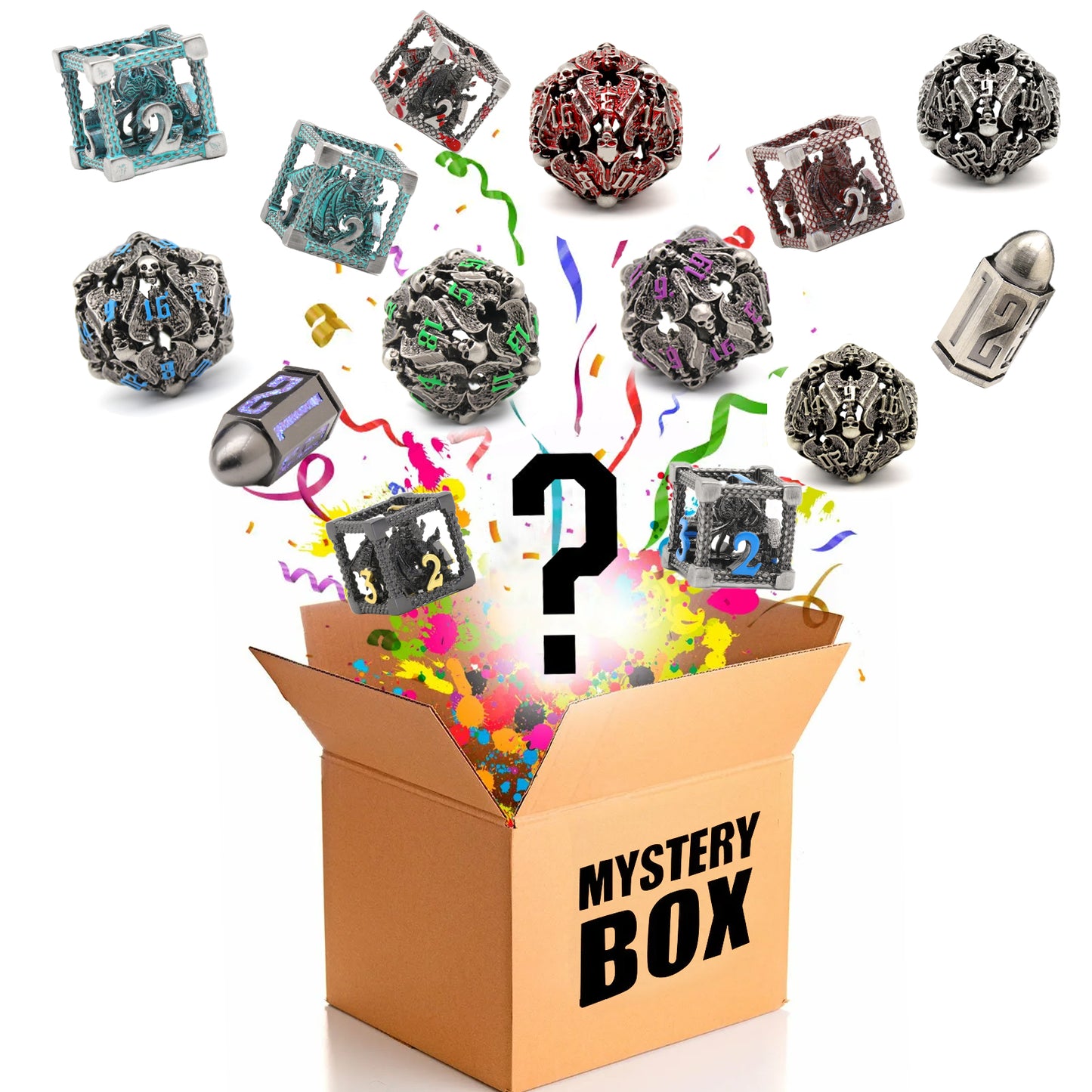 Mystery Dice Set for DND - 7PCS Metal Polyhedral Dice with Gifts Case