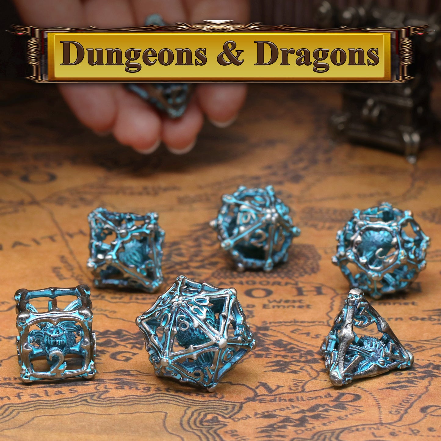 3D Eye Monster DND Metal Dice,7PC/Set Dice for Dungeons and Dragons Dices Polyhedral Dice - Retro Blue