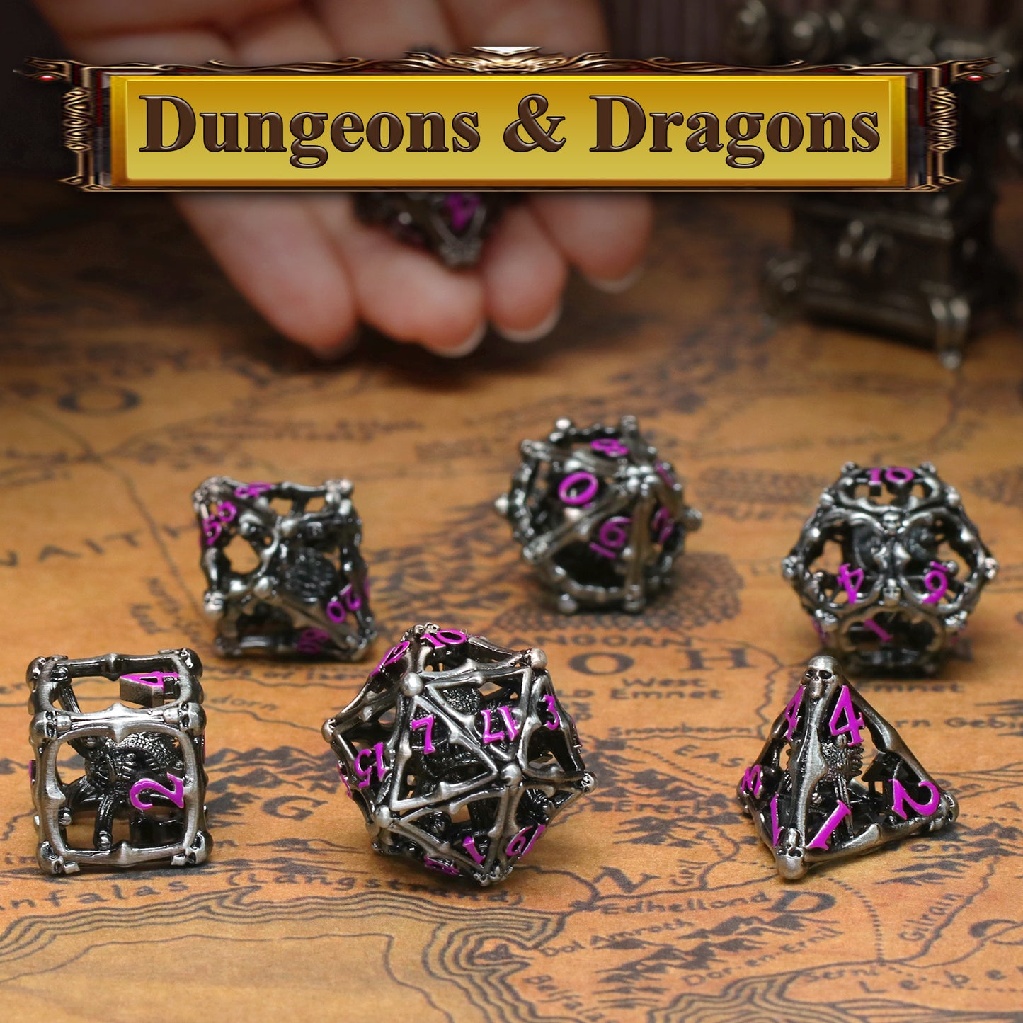 3D Eye Monster DND Metal Dice,7PC/Set Dice for Dungeons and Dragons Dices Polyhedral Dice - Purple Number