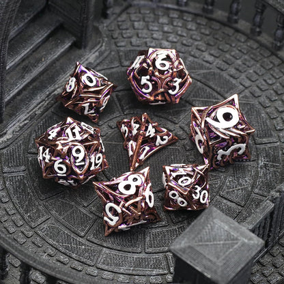 7PCS Metal DND Dice Set  Hollow Polyhedral Hollowl Vine Dice Set D&D Role Playing D and D RPG Dice ( Pink)