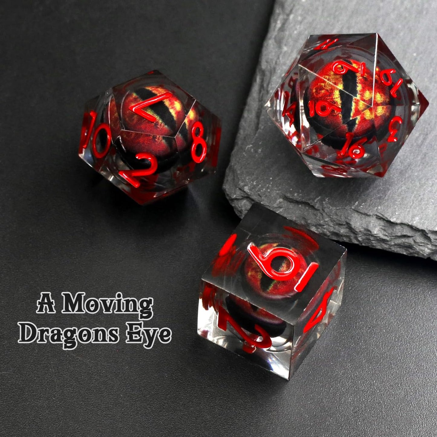 Liquid Core DND Dice, Dragon Eye Dice Set D&D Sharp Edge Resin Dungeons and Dragons Dice Polyhedral Beholder's Ttrpg Dice (Red)