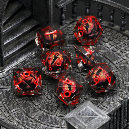 Liquid Core DND Dice, Dragon Eye Dice Set D&D Sharp Edge Resin Dungeons and Dragons Dice Polyhedral Beholder's Ttrpg Dice (Red)