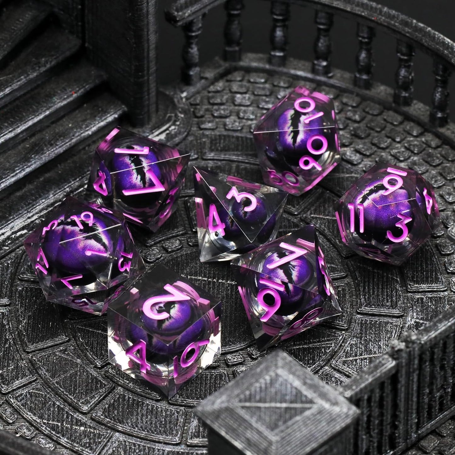 Liquid Core DND Dice, Dragon Eye Dice Set D&D Sharp Edge Resin Dungeons and Dragons Dice Polyhedral Beholder's Ttrpg Dice (light purple)