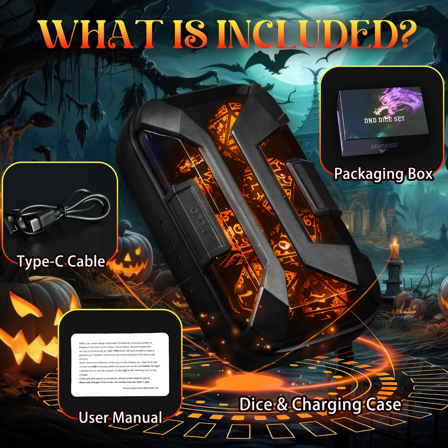 Pumpkin Orange-Wireless Light Up DND Dice Set