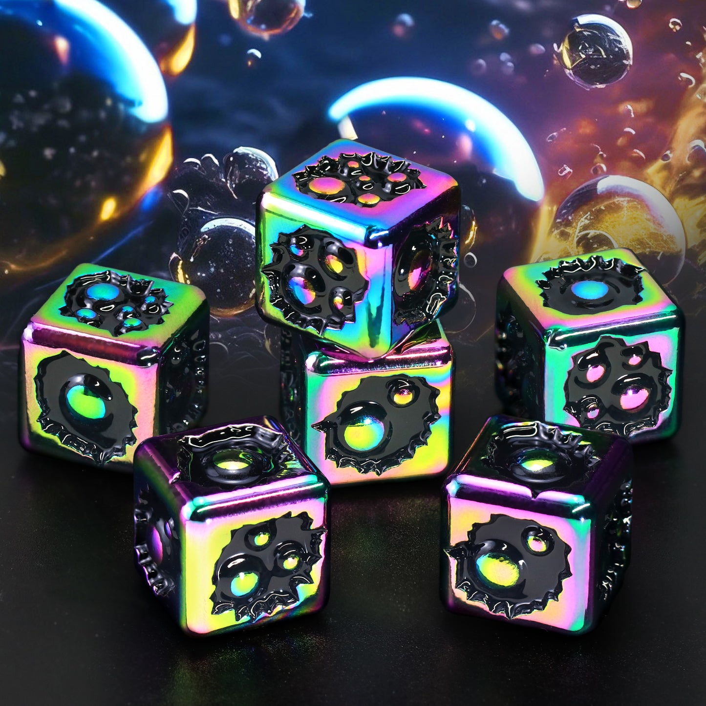 D6 Dice Set of Six Pcs 15mm, Cool Unique Metal 6 Sided Dice - D6 Dazzle Black