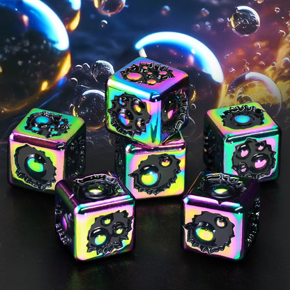 D6 Dice Set of Six Pcs 15mm, Cool Unique Metal 6 Sided Dice - D6 Dazzle Black