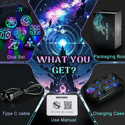LED Dice Set DND, Cool Light up Dice Set with Charging Box -Colorful-Shackles