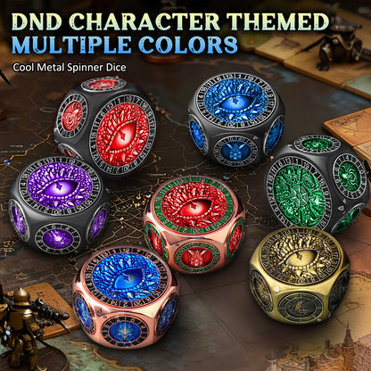 Metal Spinner Dice with Range D4-D20 (Black Dice- Blue)