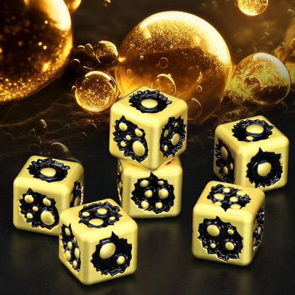 D6 Dice Set of Six Pcs 15mm, Cool Unique Metal 6 Sided Dice -D6 Gold Black