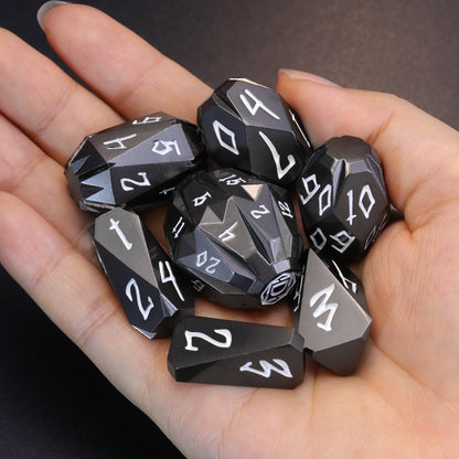 Metal DND Dice Set D&D, Dungeons and Dragons Dice of 7 RPG Dice Set Metal Unique Cool Stonehenge Theme Polyhedral Dice - Black white