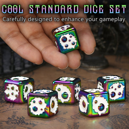 Metal D6 Dice, 6 Sided Dice Set of 6,DND Metal Dice Set for D and D Gifts-Dazzling White
