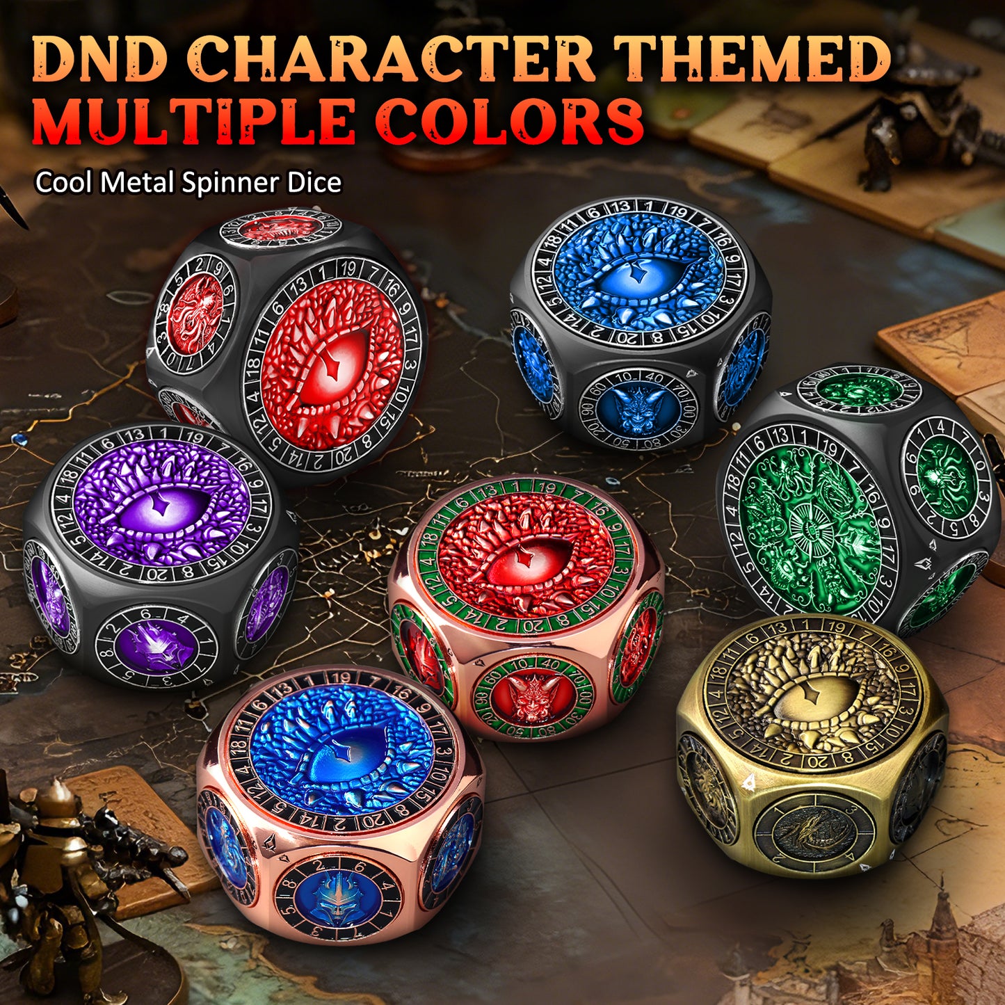 8-in-1 Metal Spinner Dice Perfect Gifts for Dice Goblin (Black Dice-Red)
