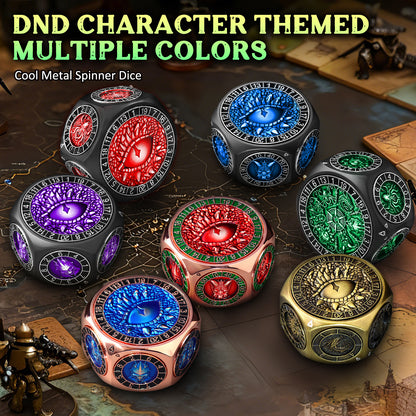 DND Metal Spinner Dice with 3D Monster Engravings & Smooth Spinning(Black Dice- Green)
