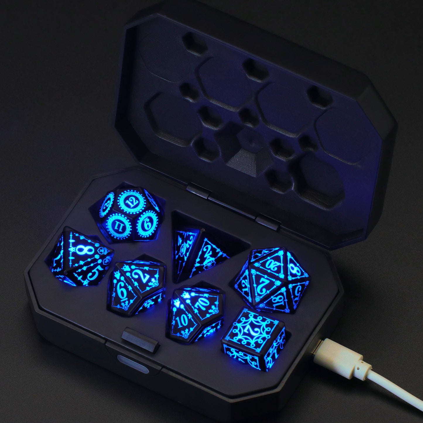 LED Dice, Light up DND Dice Rechargeable Flashing D&D Dice Set Flashing Electronic Glow Dice for Dungeons and Dragons Ttrpg Role Playing Game RGB Dice Blue Light