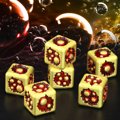 D6 Dice Set of Six Pcs 15mm, Cool Unique Metal 6 Sided Dice - D6 Gold Red