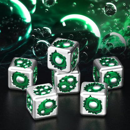 D6 Dice Set of Six Pcs 15mm, Cool Unique Metal 6 Sided Dice - D6 White Green