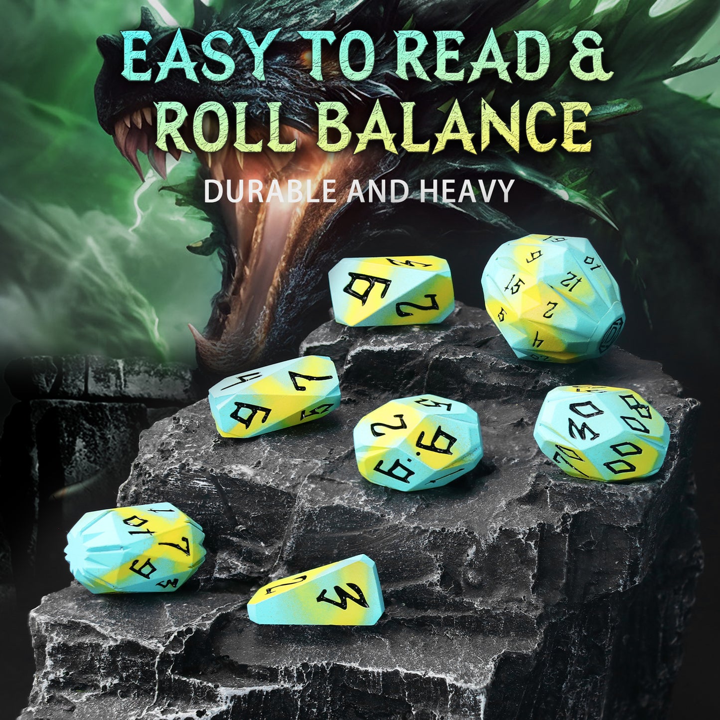 Metal Dice DND Polyhedral Dice Set Stonehenge Theme RPG Dice-Blue Yellow