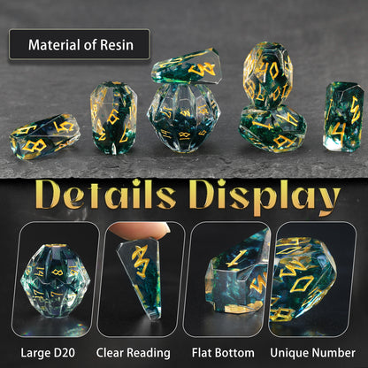 Unique Resin DND Polyhedral Dice Set Stonehenge Theme RPG Dice-Black and Gold