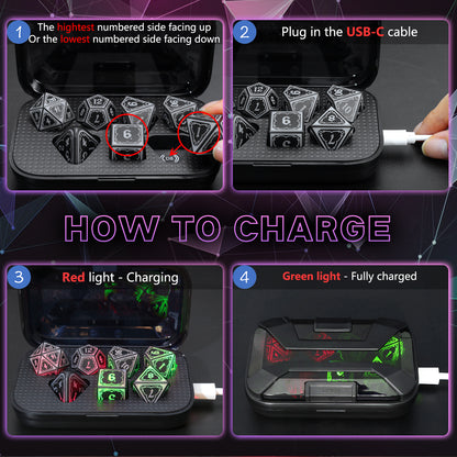 Light up DND Dice Set Rechargeable,Cool LED D and D Dice 7pcs with Charging Box Polyhedral Dungeons and Dragons RPG Dice Set for Role Playing Table Game(Astral Shard Purple)