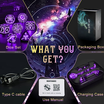 LED Dice Set DND, Cool Light up Dice Set Rechargeable-Purple-Shackles