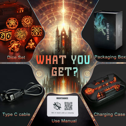 LED Dice Set DND, Cool Light up Dice Set Rechargeable-Orange-Shackles