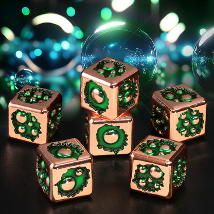D6 Dice Set of Six Pcs 15mm, Cool Unique Metal 6 Sided Dice -D6 Rose Gold Green