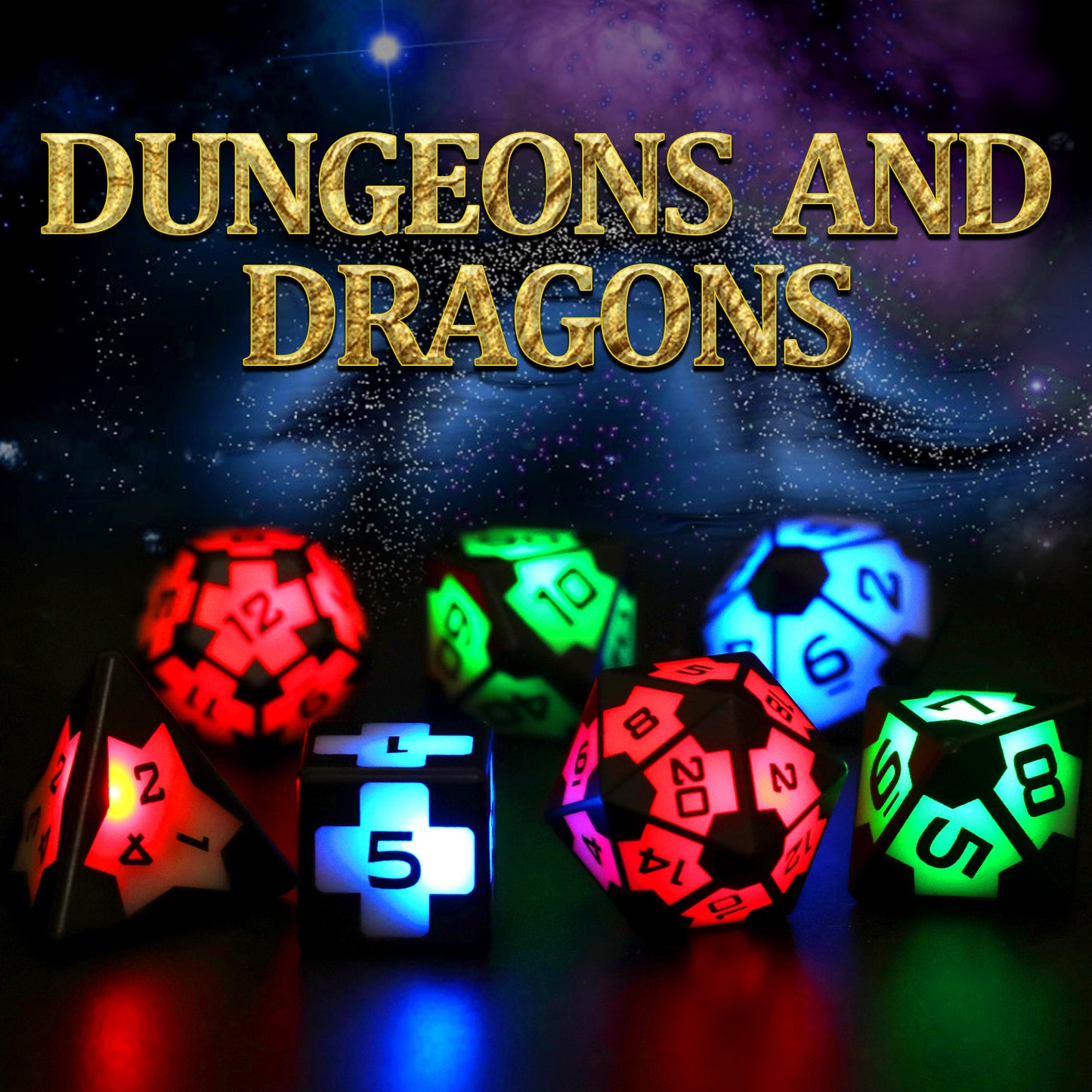 DND Dice Rechargeable with Charging Box, Shake to Light Up Colorful Dice, ZHOORQI Dungeons & Dragons Dice USB Charging, Role Playing Dice for D&D Table Games (Soccer-3 Color)