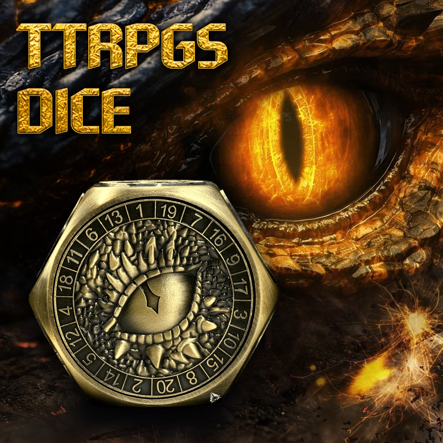 Metal Spinner Dice with Monster Engravings-Bronze