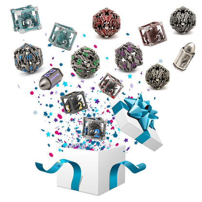 Mystery Dice Set for DND - 7PCS Metal Polyhedral Dice with Gifts Case