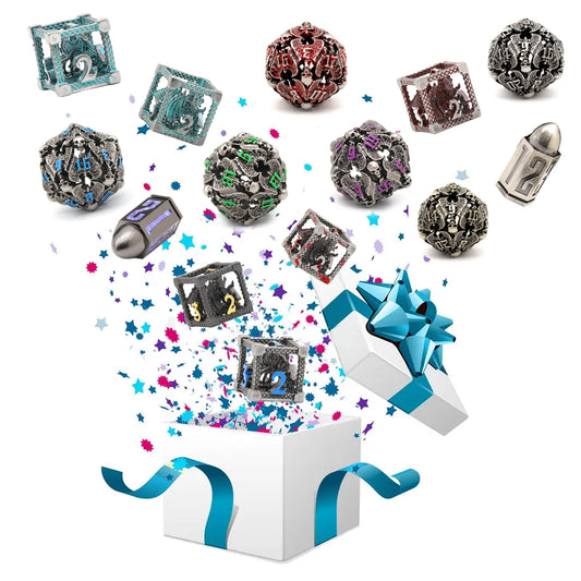 Mystery Dice Set for DND - 7PCS Metal Polyhedral Dice with Gifts Case