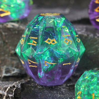 Unique DND Polyhedral Resin Dice Set Stonehenge Theme RPG Dice - Green and Gold